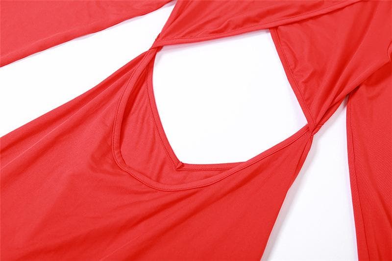 Hollow out solid long sleeve high neck zip-up cut out maxi dress  | Festival Outfits Women