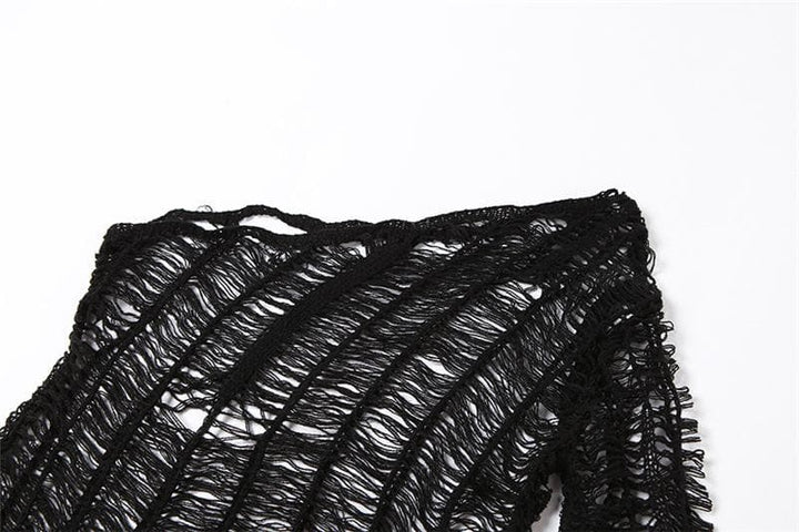 Knitted see through one shoulder long sleeve solid crochet maxi dress-final-sale