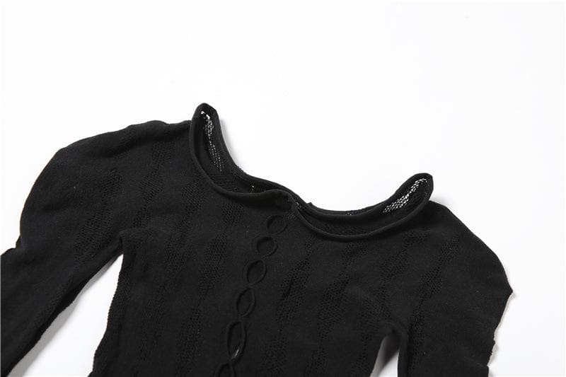 Fishnet long sleeve hollow out see through gloves solid pant set-final-sale