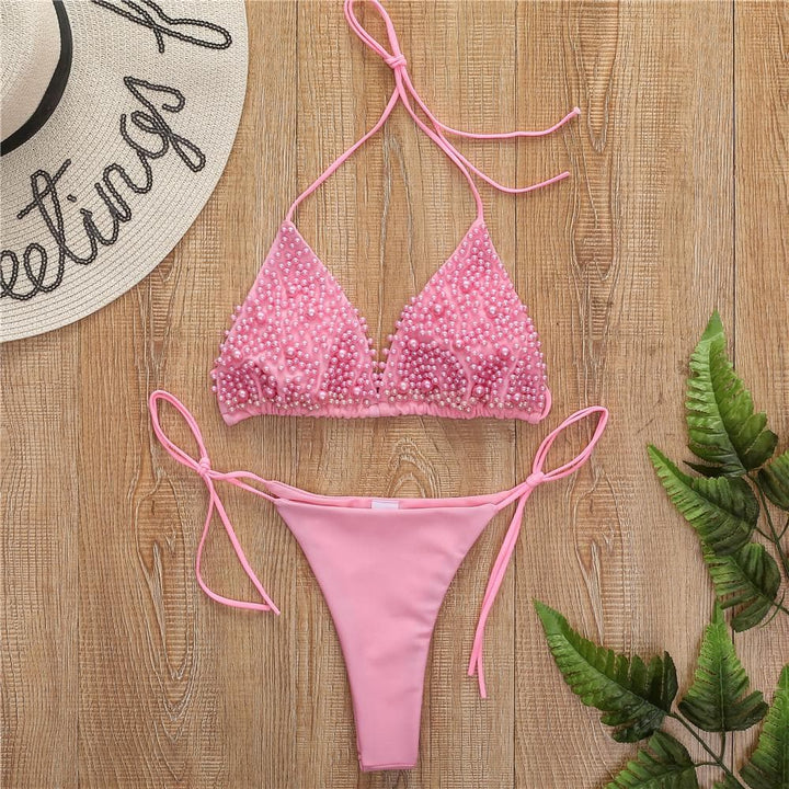 Kayan wanka na bikini mai laushi mara baya tare da sandar Pearl