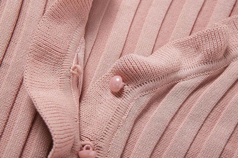 Short sleeve ribbed ruffled buttoned crop top - Halibuy