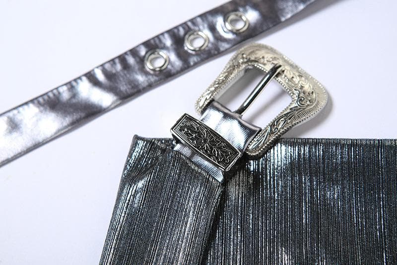 Metallic cowl neck buckle halter ruched backless top  | Festival Outfits Women