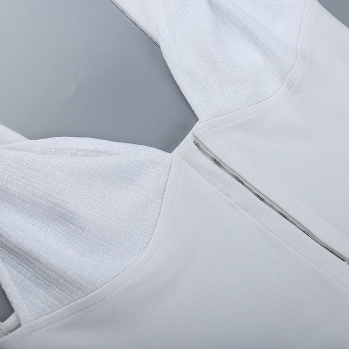 Button patchwork chiffon ruffle low cut mini dress - Final Sale