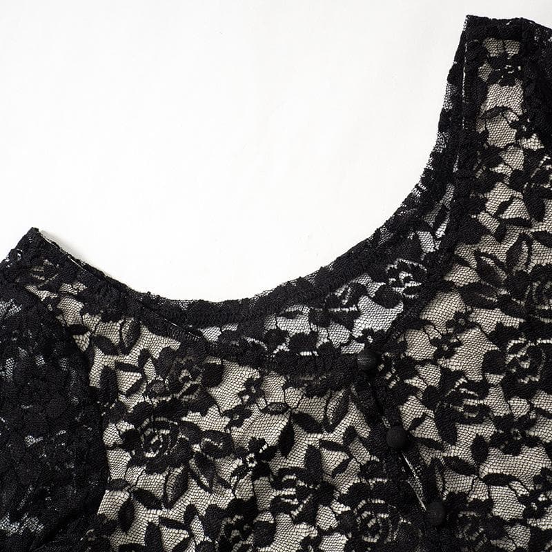 Long flared sleeve lace u neck button backless crop top  | Festival Outfits Women