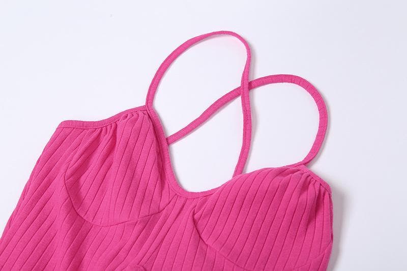 Cross open back hollow out slit ribbed maxi dress - Halibuy