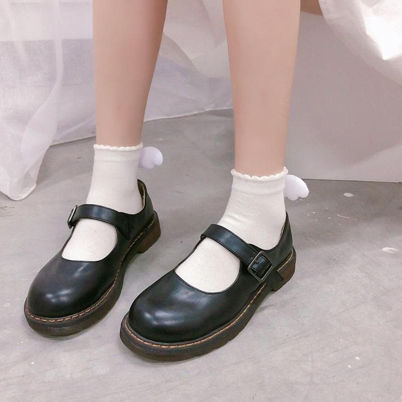 Ruffle solid wing applique short socks