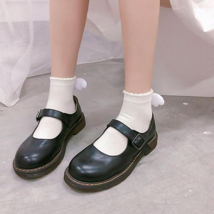 Ruffle solid wing applique short socks
