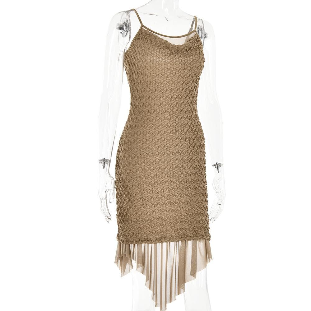 Textured mesh solid ruched irregular cami midi dress - Final Sale  | Festival Outfits Women