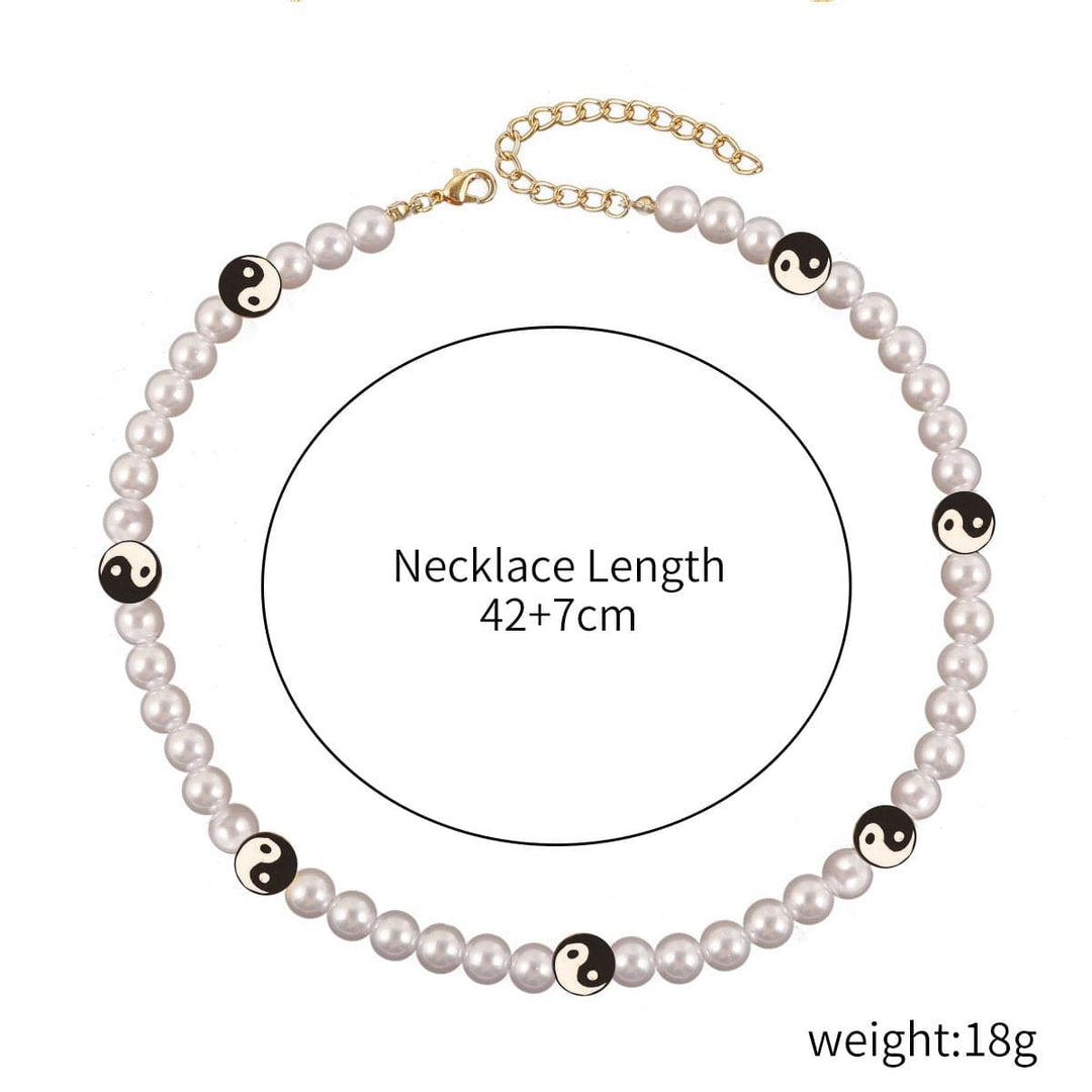 Faux pearl beaded clay necklace