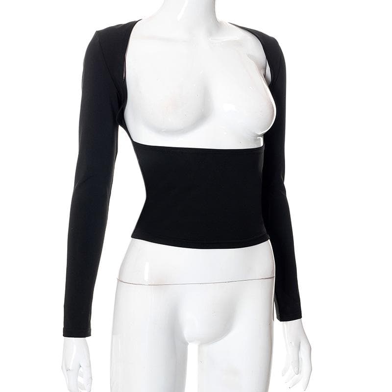 Hollow out solid long sleeve backless cut out top-final-sale