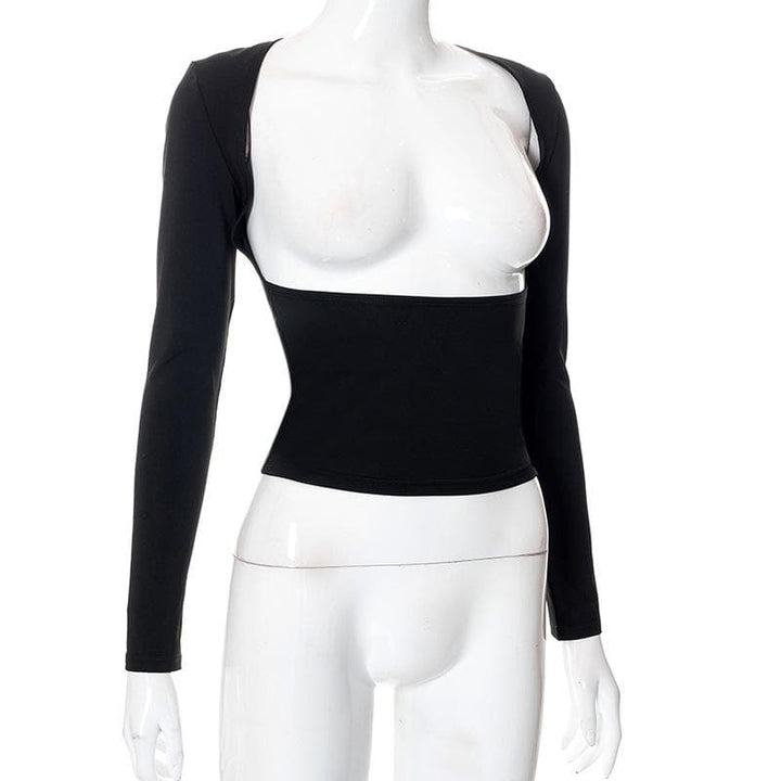 Hollow out solid long sleeve backless cut out top-final-sale