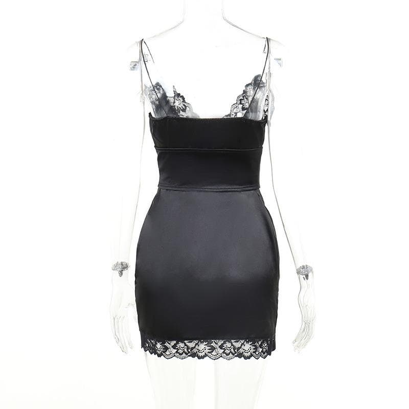 Lace hem solid v neck lace up corset sleeveless mini dress - Final Sale