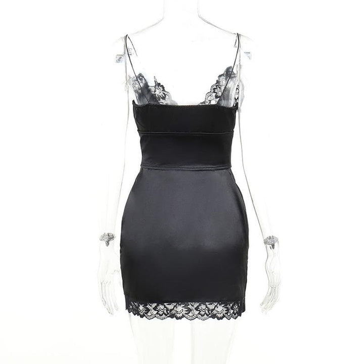 Lace hem solid v neck lace up corset sleeveless mini dress - Final Sale
