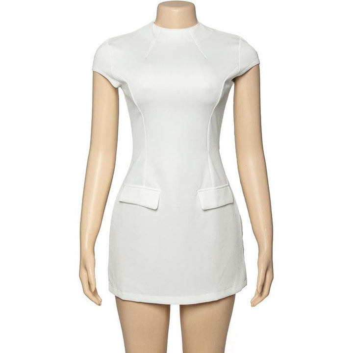 Cap sleeve crewneck stitch solid mini dress  | Festival Outfits Women