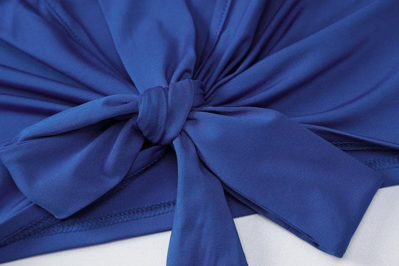 Metal chain knotted ruched solid crop top - Halibuy