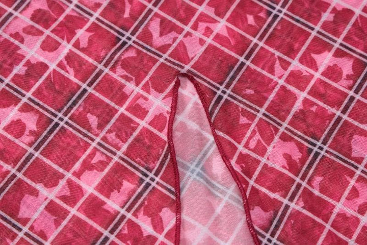 Plaid contrast lace hem v neck slit cami maxi skirt set  | Festival Outfits Women