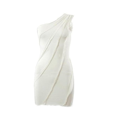 One shoulder solid ruffled mini dress - Halibuy