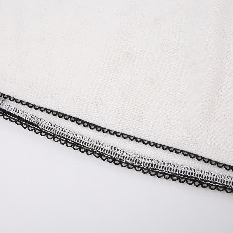 Contrast stitch lace hem self tie backless tube crop top