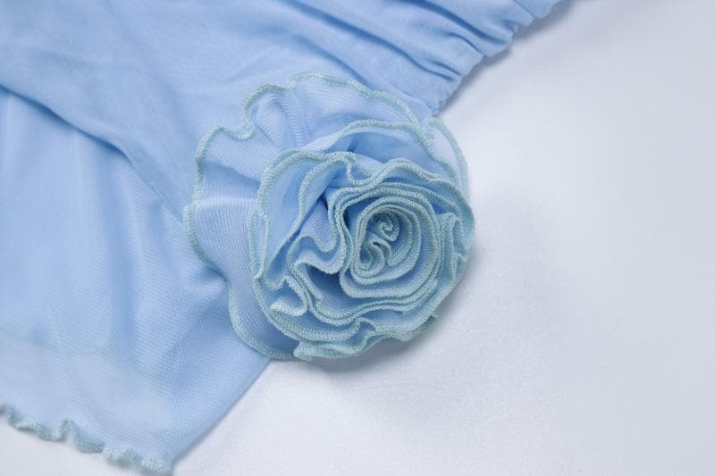 Solid mesh irregular ruffle flower applique ruched tube mini dress-final-sale