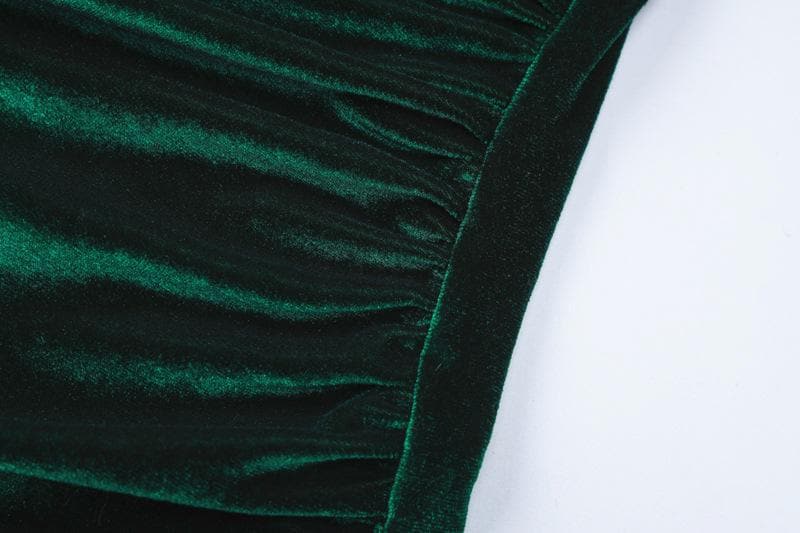 Velvet solid ruched long sleeve midi dress  | Festival Outfits Women