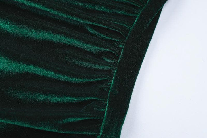 Velvet solid ruched long sleeve midi dress  | Festival Outfits Women