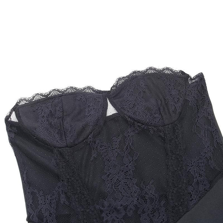 Lace patchwork flower applique ruffle slit solid midi dress  | Festival Outfits Women