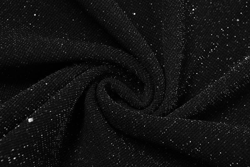 Long sleeve off shoulder halter cowl neck glitter mesh mini dress  | Festival Outfits Women-final-sale