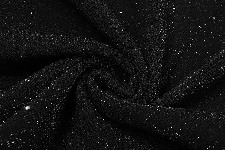 Long sleeve off shoulder halter cowl neck glitter mesh mini dress  | Festival Outfits Women-final-sale