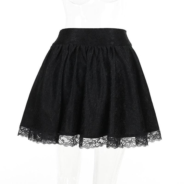 Button lace hem solid zip-up ruched mini skirt  | Festival Outfits Women
